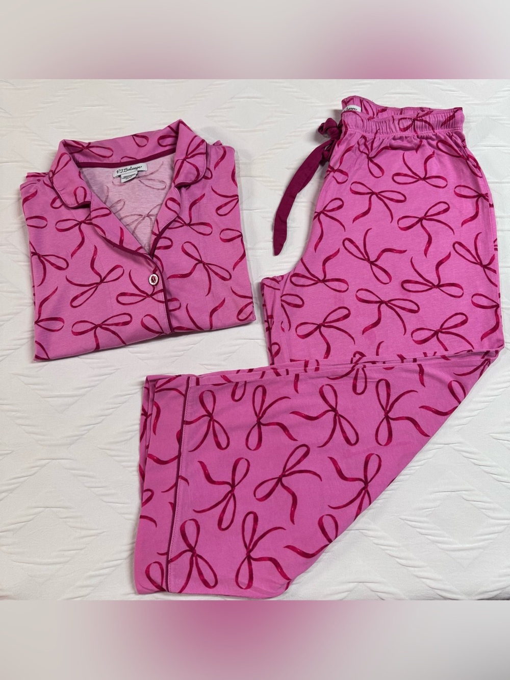 P.J. Salvage Pink Bow-Print Pajama Set Capri Pants Size M